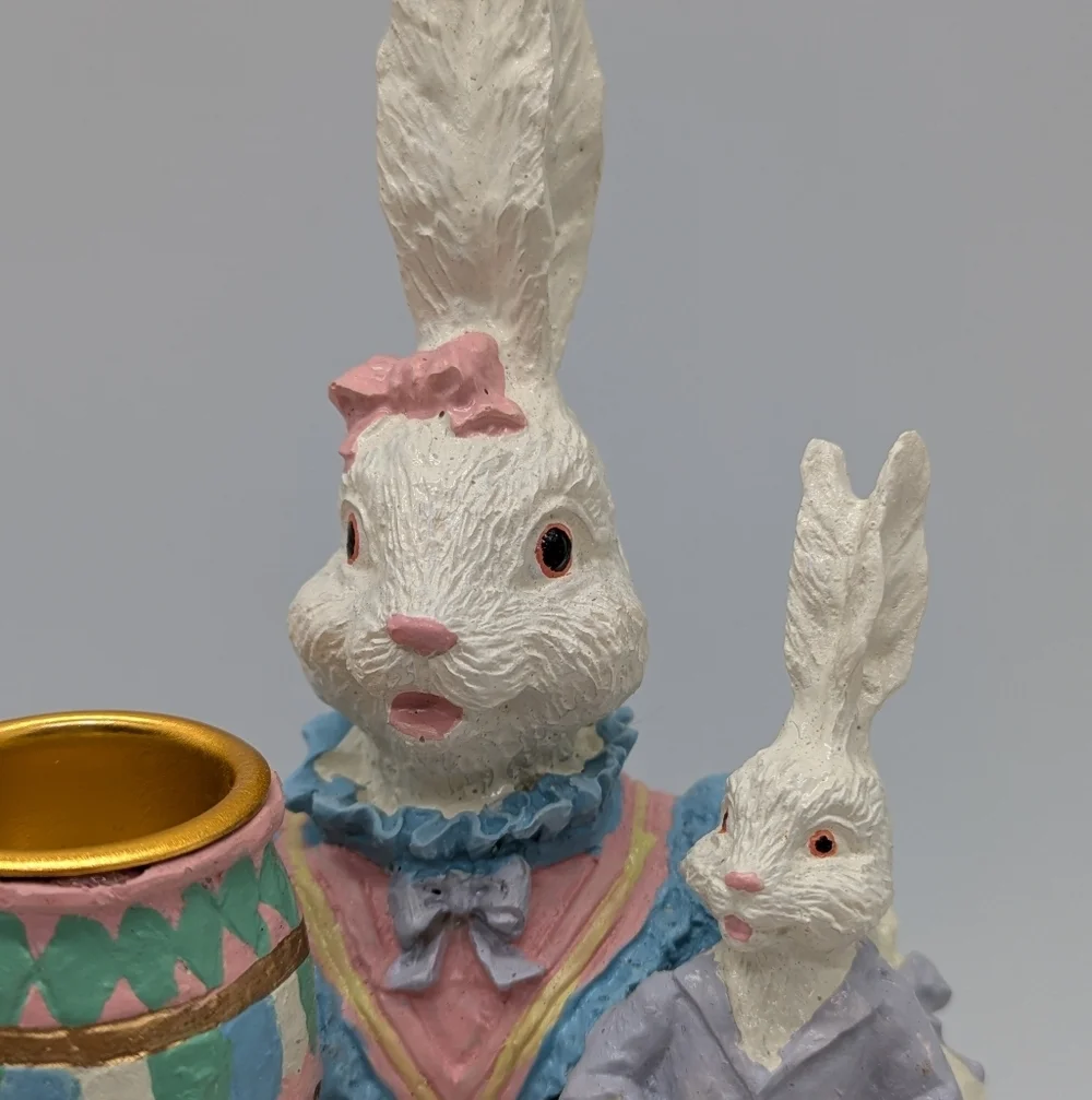Vintage Victorian Mom & Child Bunny Easter Candle Holder